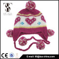 100% acrylique jacquard tricoté chapeau beanie avec grand pom pom